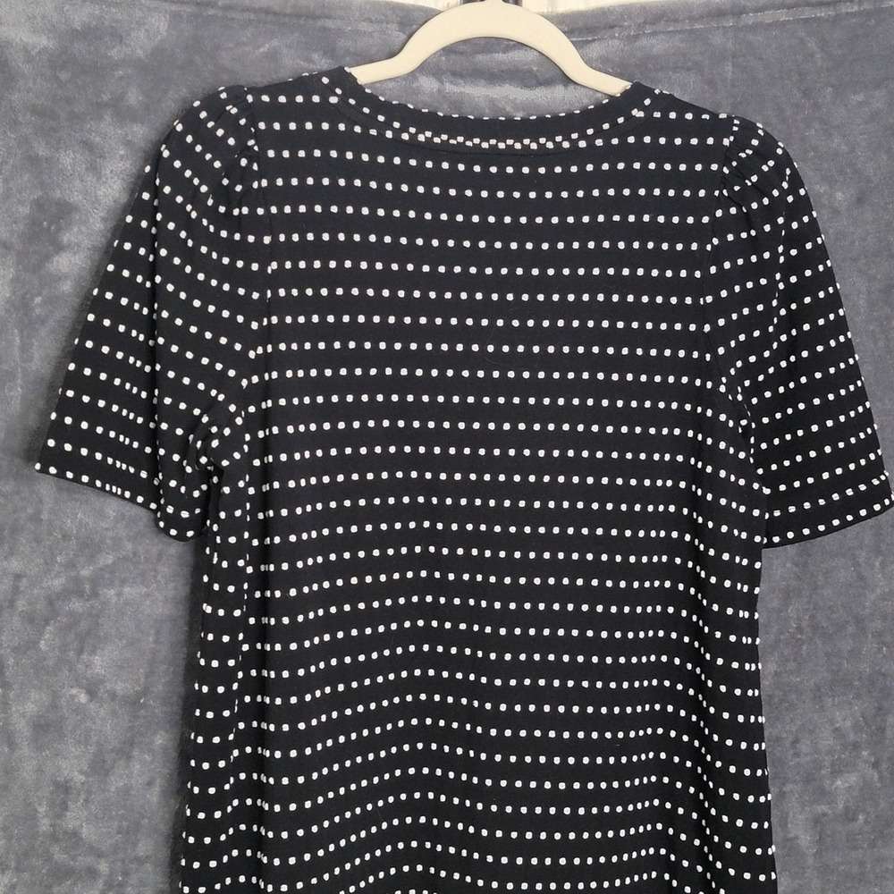Loft T-Shirt Dress Womens Large Tall Black White Polka Dot V-Neck Short Sleeve - Picture 5 of 8